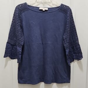 Ann Taylor Loft Crochet Lace Eyelet Boho Chic 3/4 Sleeve Shirt